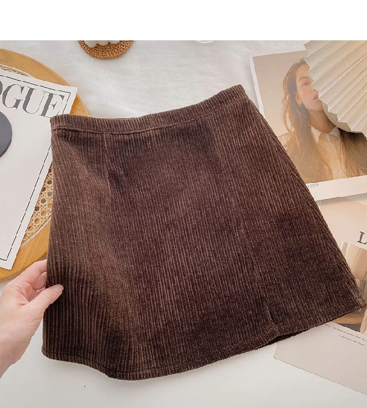 Corduroy Skirt women's fork high waist A-line skirt  5465 wool skirt warm