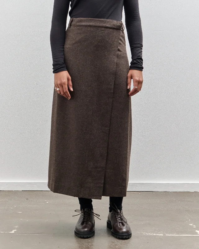 Mijeong Park Wool Blend Maxi Wrap Skirt, Brown relaxed fit skirt