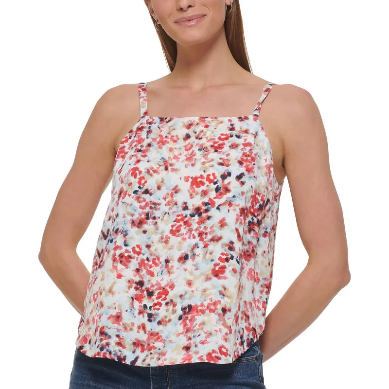 Plus Womens Floral Print Tank Halter Top lace back tank