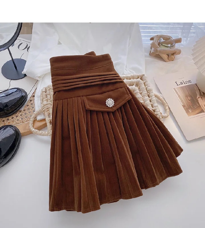 New Korean high waist slim, niche design, pressure pleated skirt  5395 linen skirt breathable