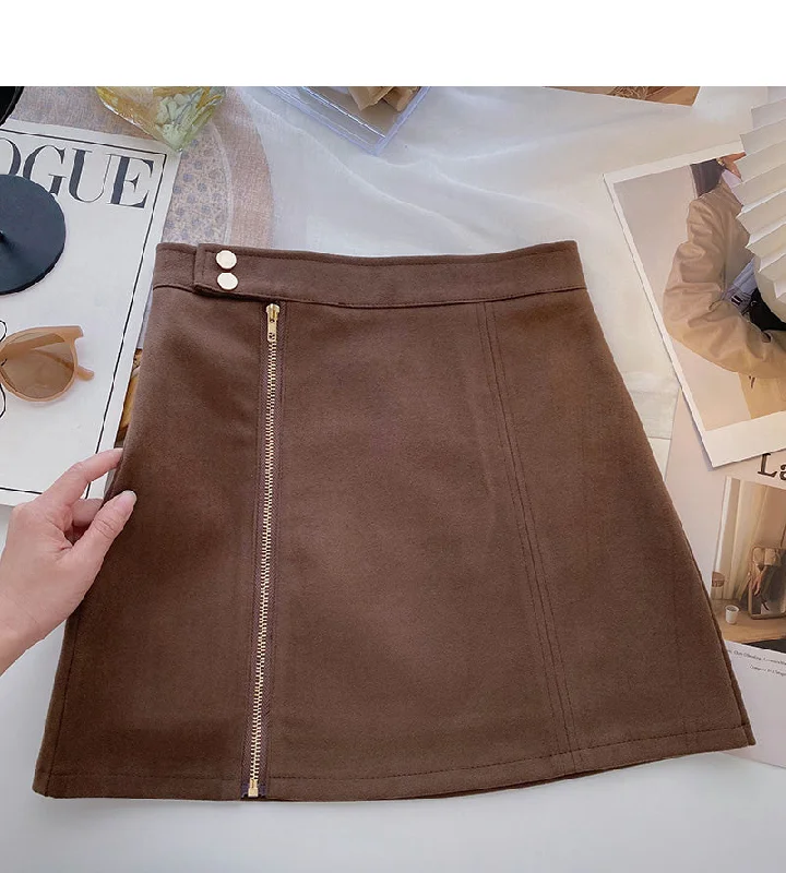 Slim design zipper high waist skirt  5375 linen skirt natural