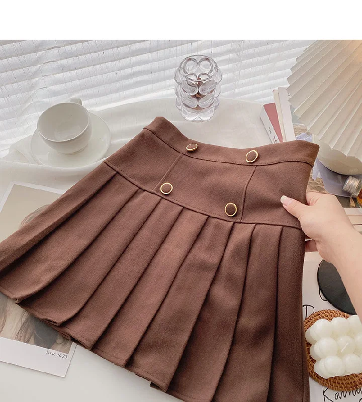 Double breasted decorative high waist design sense of aging retro A-line skirt  5444 linen skirt natural