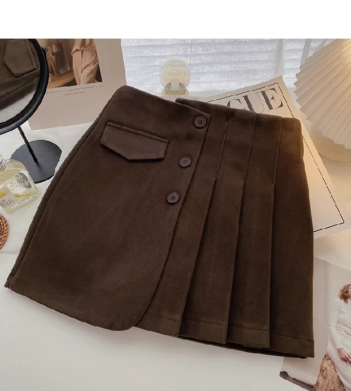 Three button design high waist pleated skirt for women  5424 pencil skirt chic