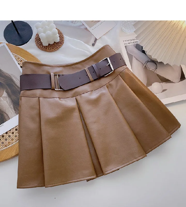 Age reducing pleated high waist A-line skirt with belt  5482 corduroy skirt durable