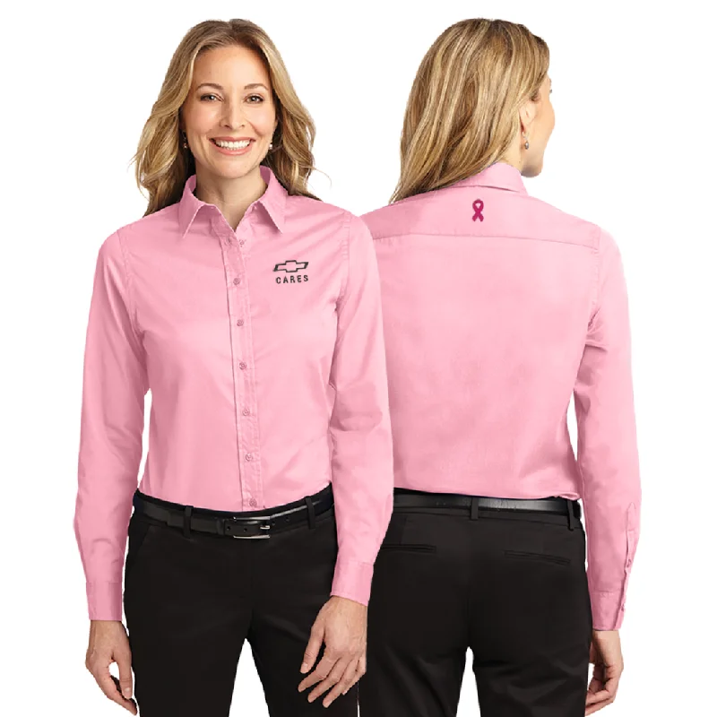 Ladies Pink Chevy Cares Breast Cancer Awareness Dress Shirt Tunics Office stylish