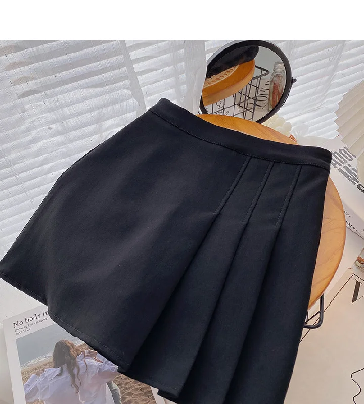 Korean versatile age reducing black high waist pleated skirt  5539 leather skirt bold