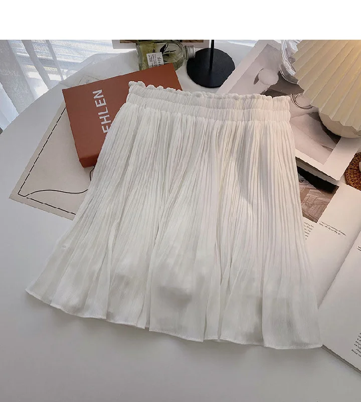 Pleated skirt, women's versatile fashion high waist A-line skirt  5462 linen skirt airy