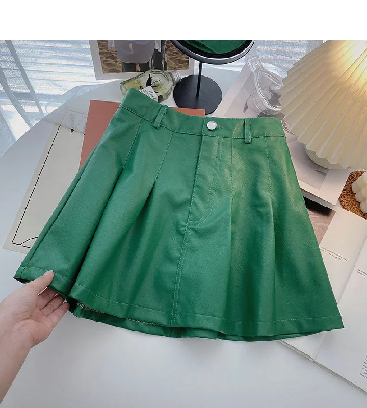 Korean slim fashion age reducing high waist pleated leather skirt  5461 velvet skirt rich