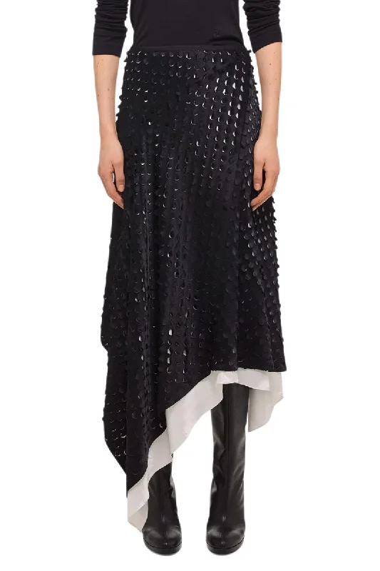 Hole-Punched Scarf Hem Skirt silk skirt lustrous