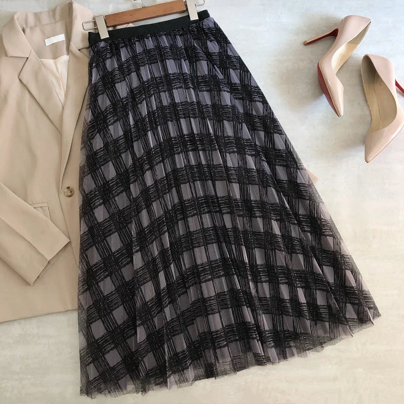 New gauze skirt, plaid print high waist skirt, long pleated skirt  3703 cashmere skirt plush