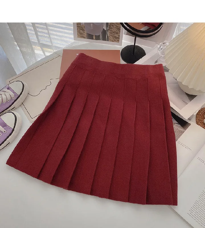 Pleated skirt, versatile knitted A-line high waist skirt  5309 belted skirt waist