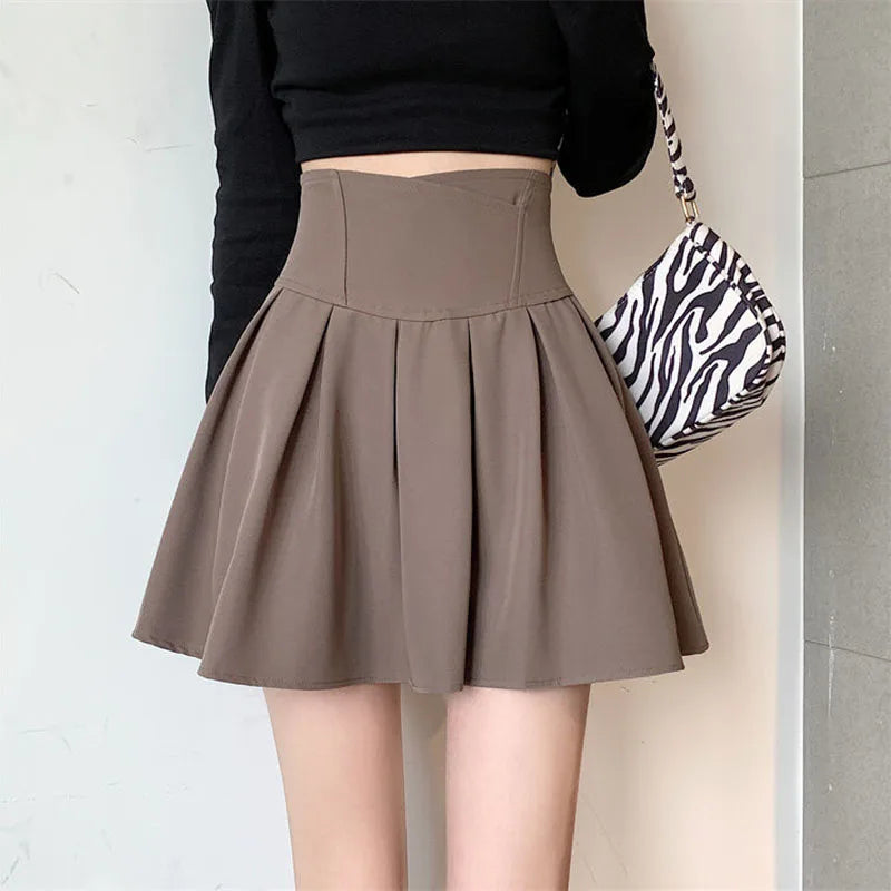 Wjczt Fashion Women Zipper High Waist Mini Skirt Korean Style Anti-Glare Pleated Skirt Female Show Leg Length A-Line Skirts cashmere skirt soft