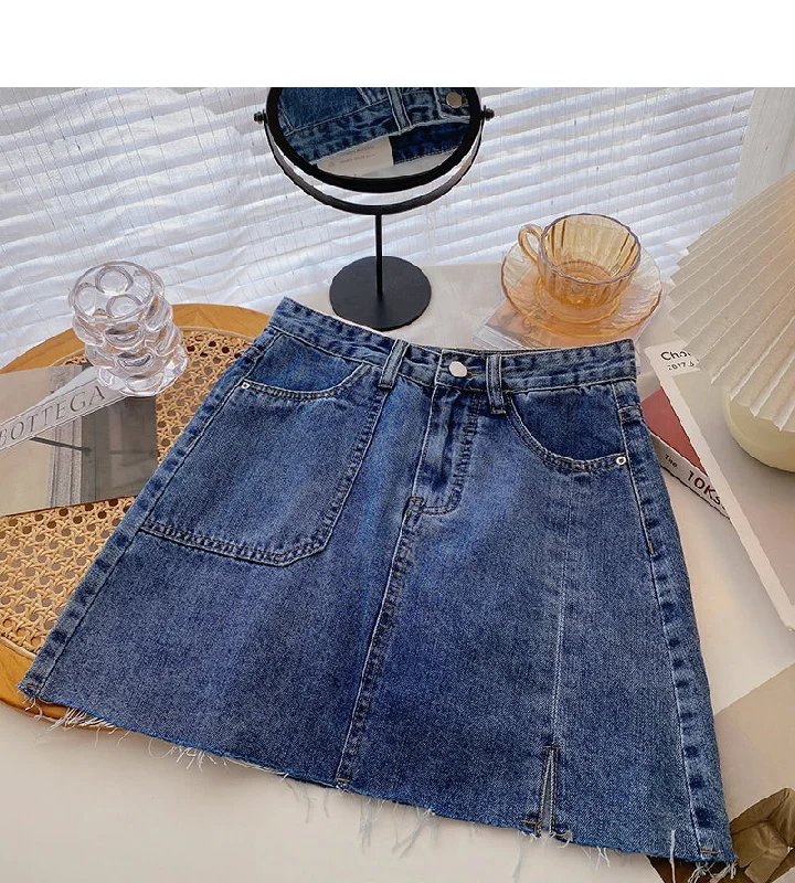 Denim skirt solid split high waist A-line skirt  5358 corduroy skirt comfortable