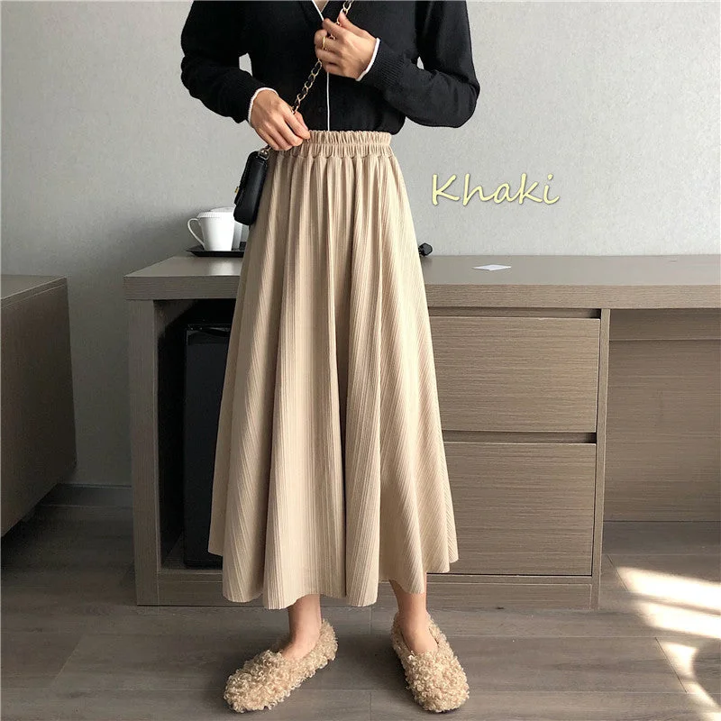 high waist splicing medium long skirt  3698 leather skirt bold