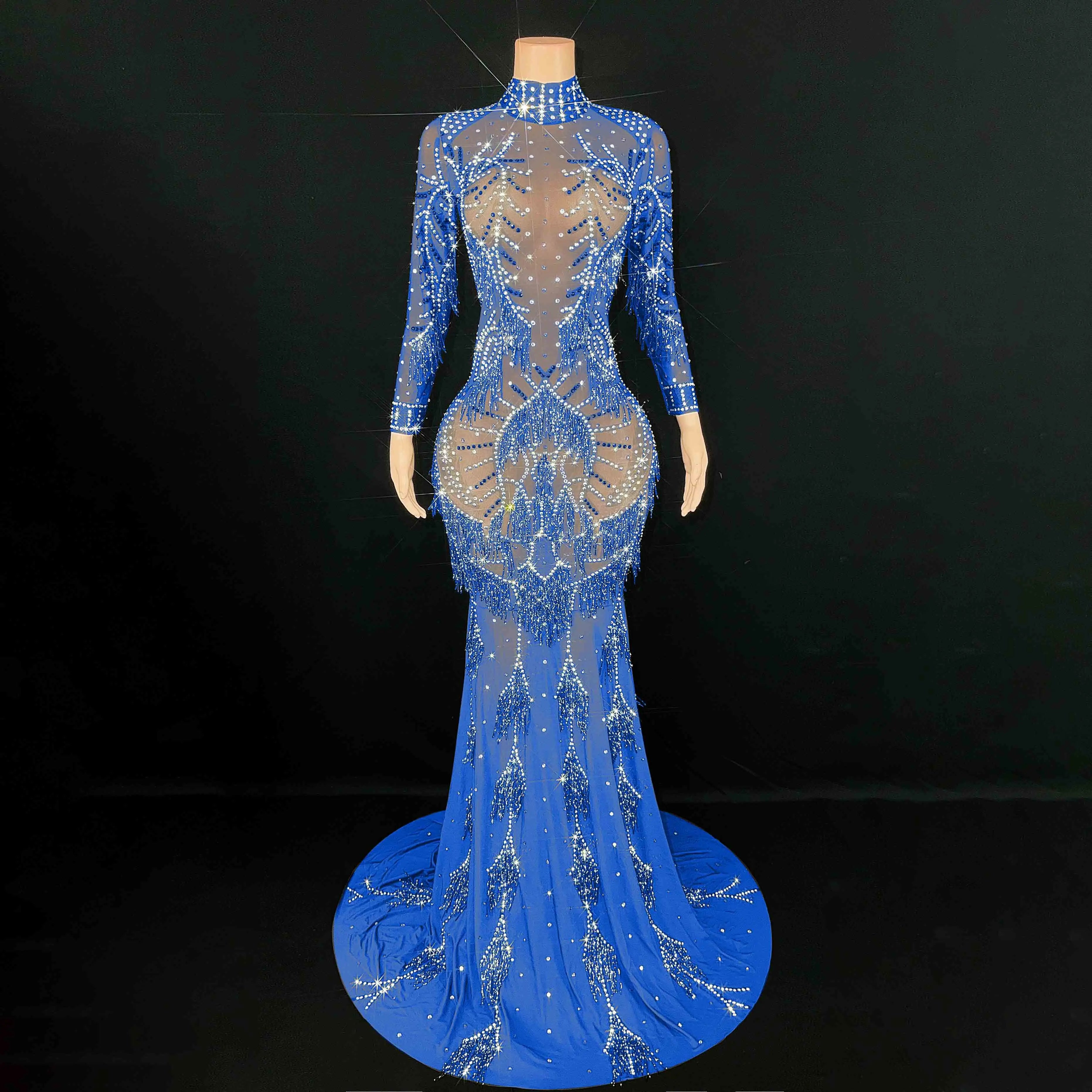 NOVANCE 2024 new products dazzling diamonds tassels blue dress luxury beaded crystal evening dresses dresses women elegant Tunics Favorite customer