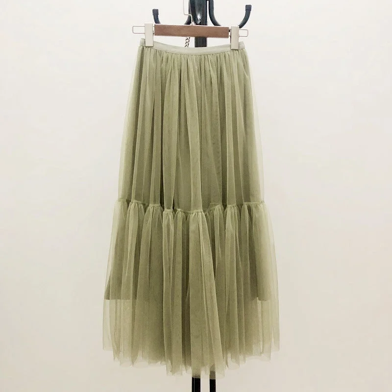 Mesh skirt, fairy elegant big skirt put bouffant skirt, draping feeling splicing gauze skirt  3710 denim skirt casual