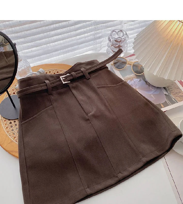 Woolen skirt women's design, versatile casual high waist A-line skirt  5467 silk skirt sleek