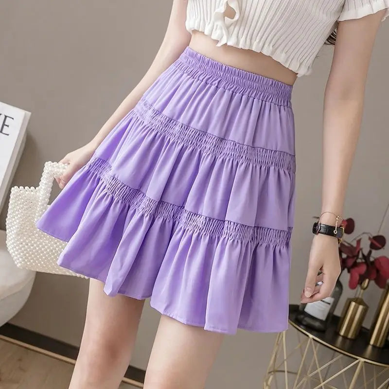 Wjczt Fashion Elastic High Waist Spliced Korean Pleated Skirts Female Clothing 2024 Summer New Loose Solid Color Casual Skirts denim skirt stylish