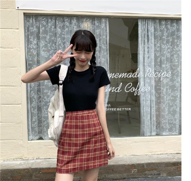 Chic short style plaid skirt, high waist a -line skirt, wrap buttock skirt  3626 denim skirt trendy