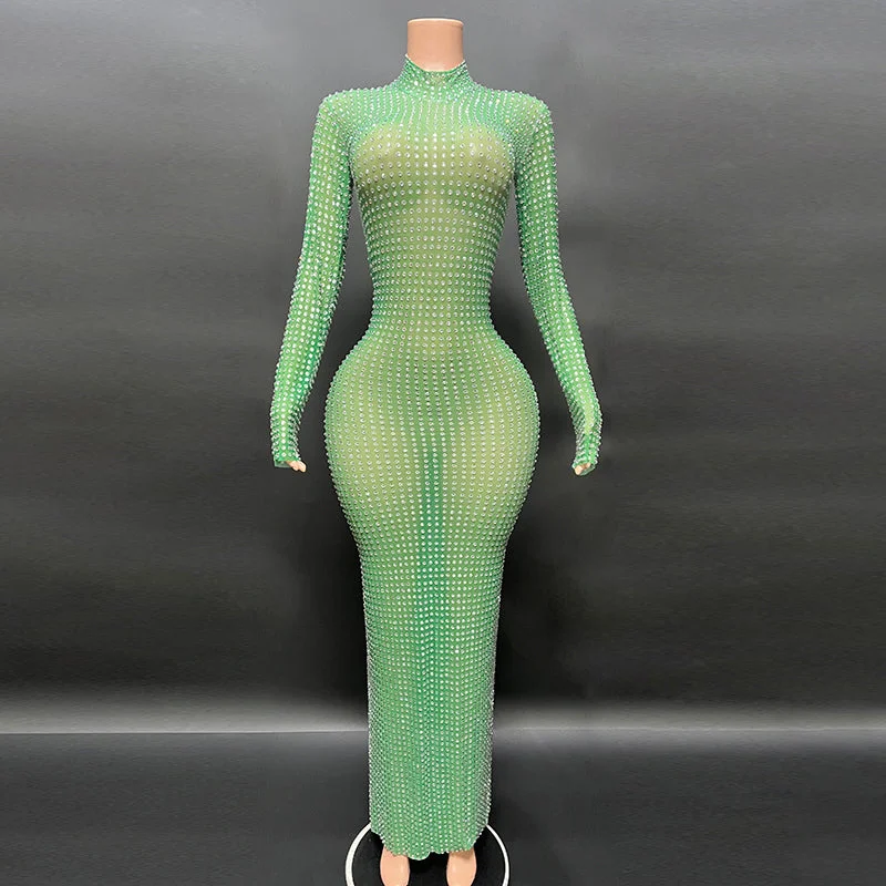 NOVANCE evening dresses 2023 shiny diamonds high neck glittering sexy green dresses women lady elegant prom gown for banquet Tunics Yoga stretchy