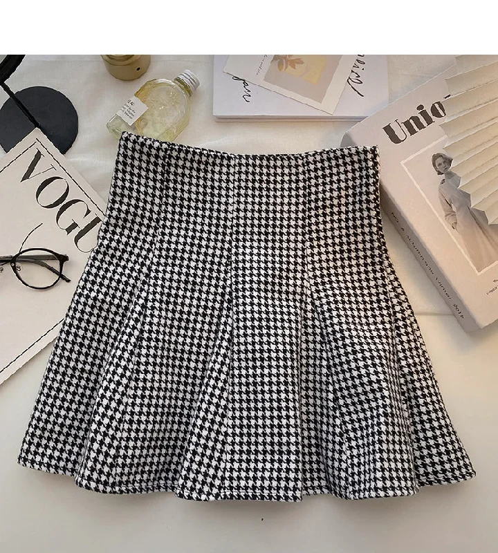 Design sense of niche Hong Kong style high waist thousand bird check skirt  5418 lace skirt delicate