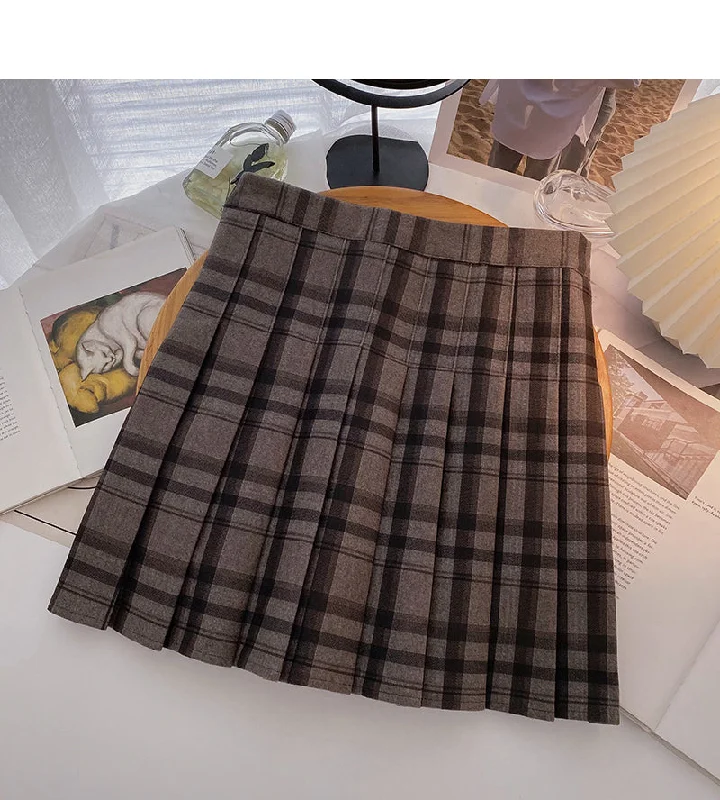 Pleated plaid skirt women's high waist skirt  5486 denim skirt classic