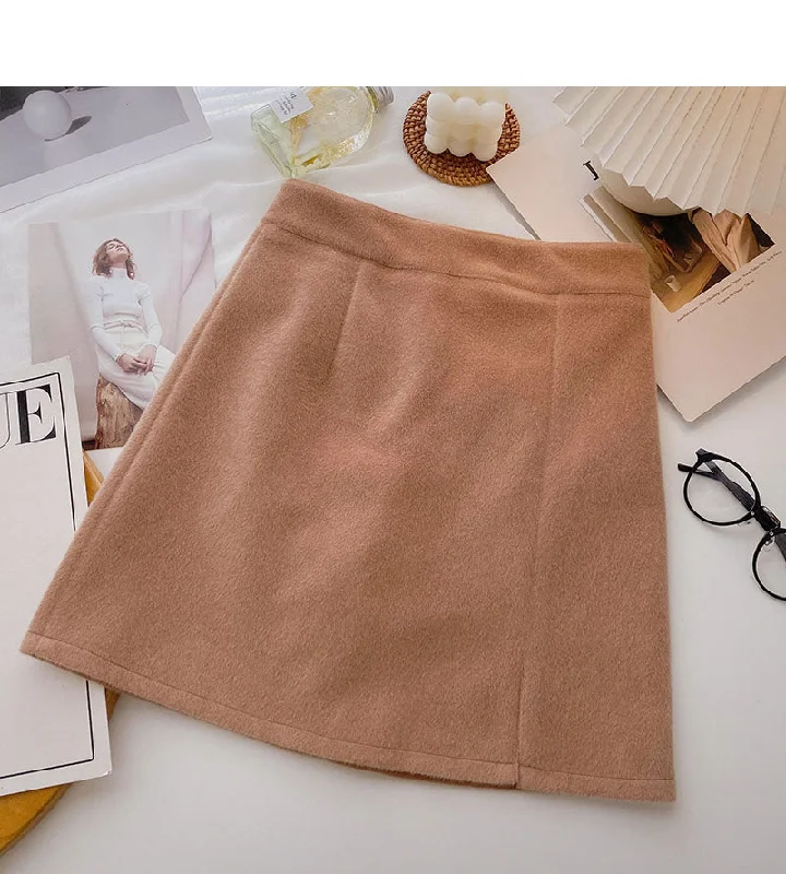 Woolen skirt sweet solid color high waist thin A-line skirt  5438 breathable skirt fabric