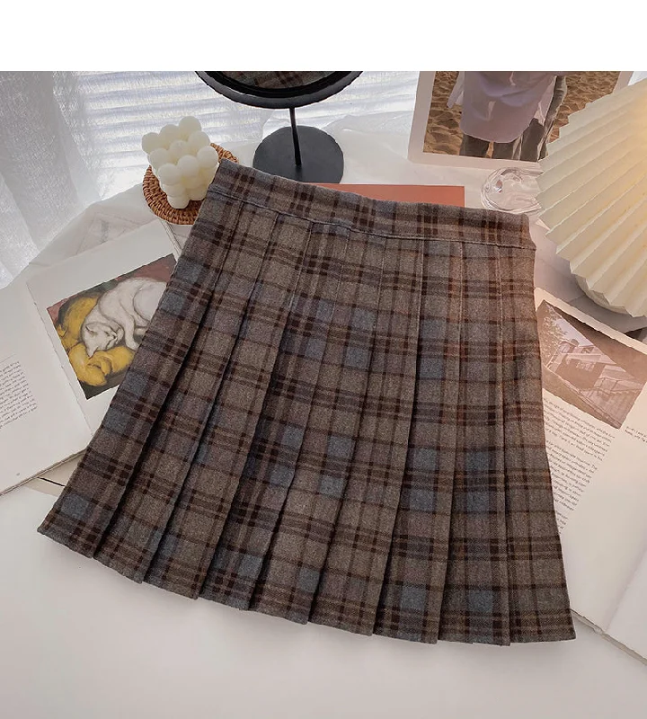 Retro age reducing versatile student A-shaped high waist plaid skirt  5473 corduroy skirt textured