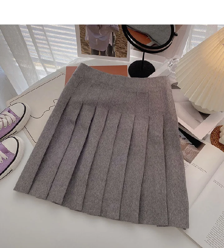 Korean version small man solid color versatile knitted A-shaped high waist skirt  5452 linen skirt relaxed