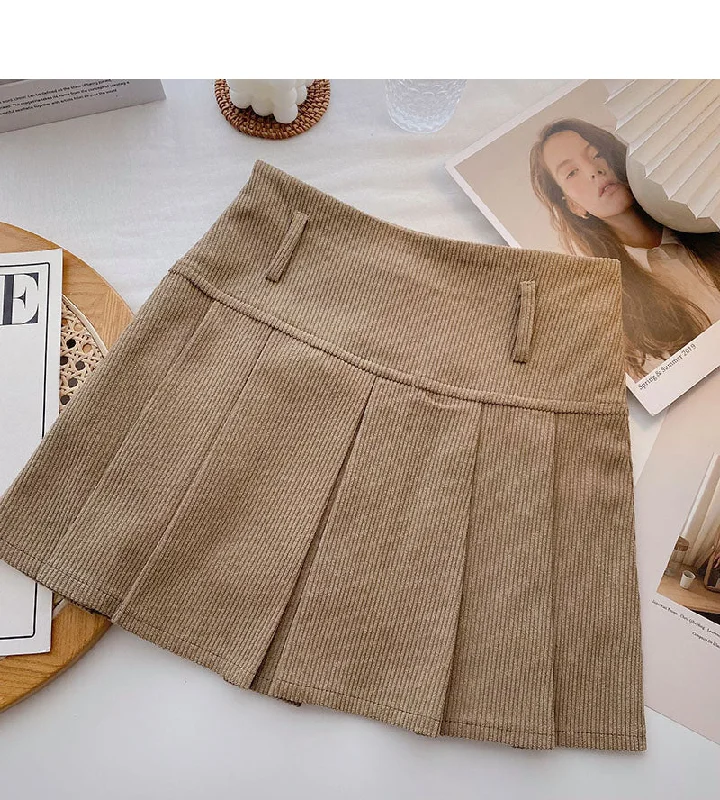 Korean reduced age high waist corduroy A-shaped skirt  5476 chiffon skirt delicate