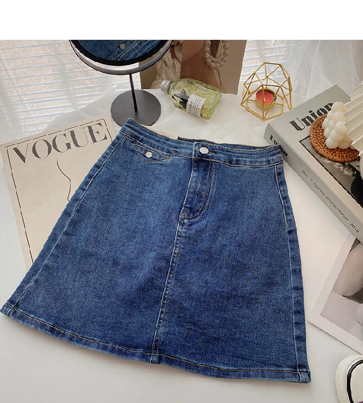 Retro casual denim high waist slim skirt fashion  5401 satin skirt smooth