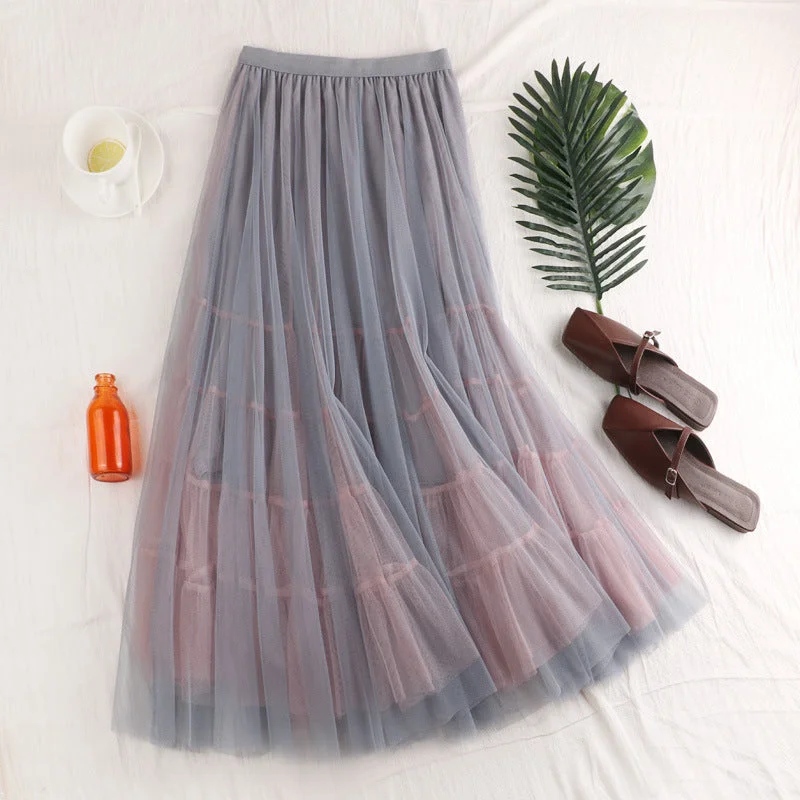 High waist skirt, spliced double gauze skirt, big A-line skirt, fairy bouffant skirt  3686 casual skirt length