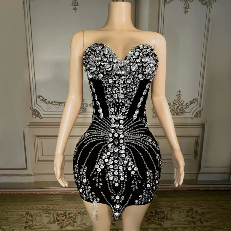 NOVANCE Y2618-C dropshipping productos 2023 black shiny chunky rhinestones  mesh prom dresses for party Tunics Brand named