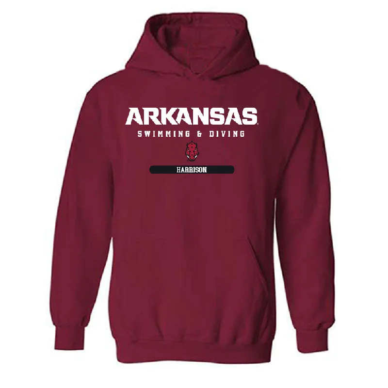 Arkansas - NCAA Women's Swimming & Diving : Delaney Harrison - Classic Shersey Hooded Sweatshirt Hoodie with Side Slits Relaxed Casual