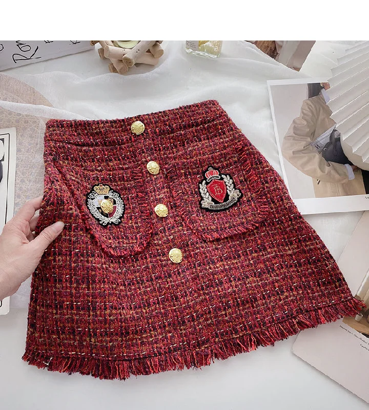 Small fragrant wind tweed A-shaped skirt  5368 cashmere skirt soft