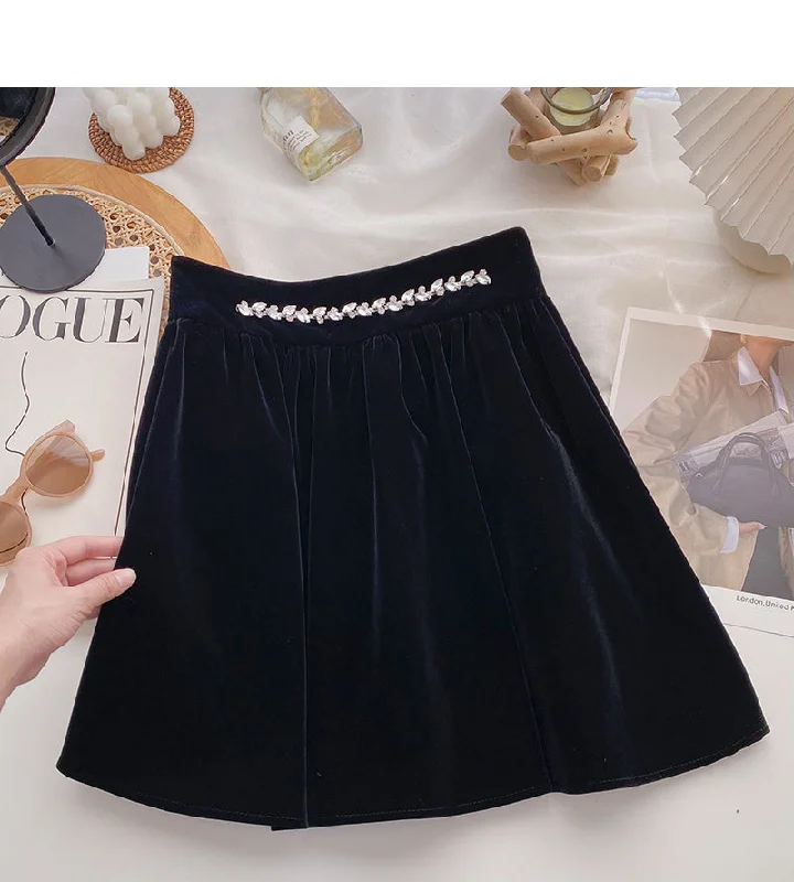 New Korean version small fragrance temperament A-shaped umbrella skirt  5396 corduroy skirt cozy