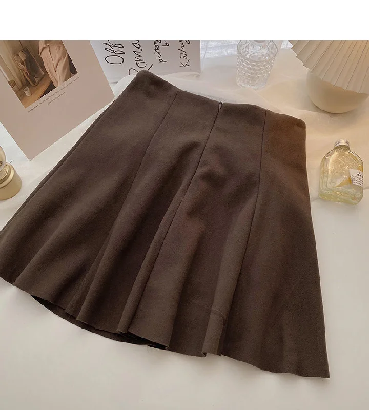 Korean fashion versatile solid color slim high waist pleated skirt  5419 leather skirt sleek