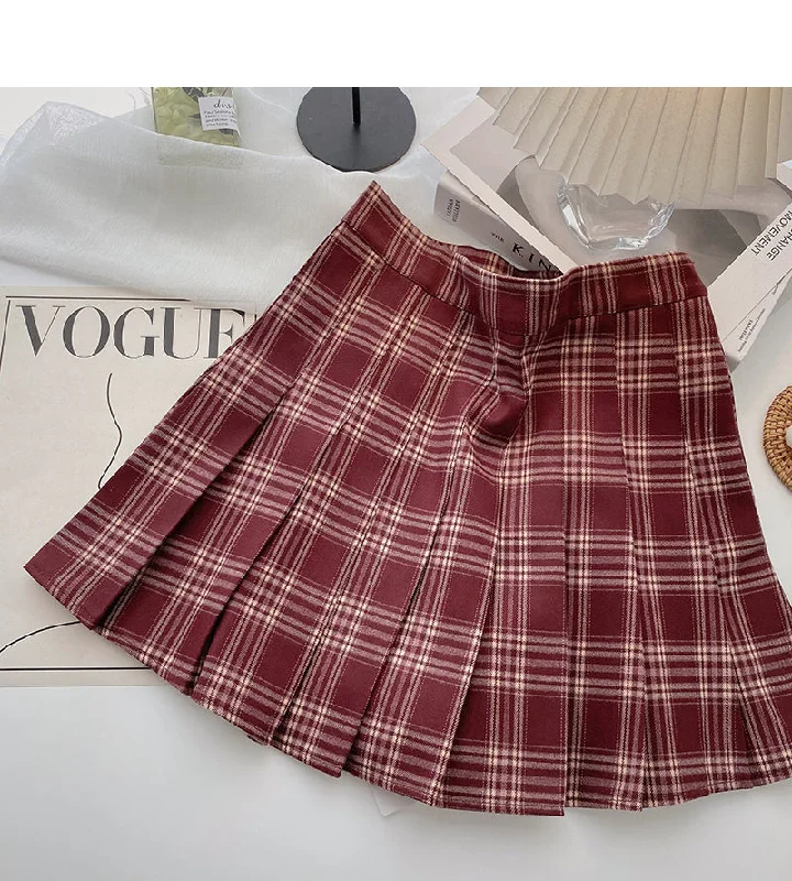 Pleated tweed skirt, Retro High Waist A-line skirt  5300 chiffon skirt airy