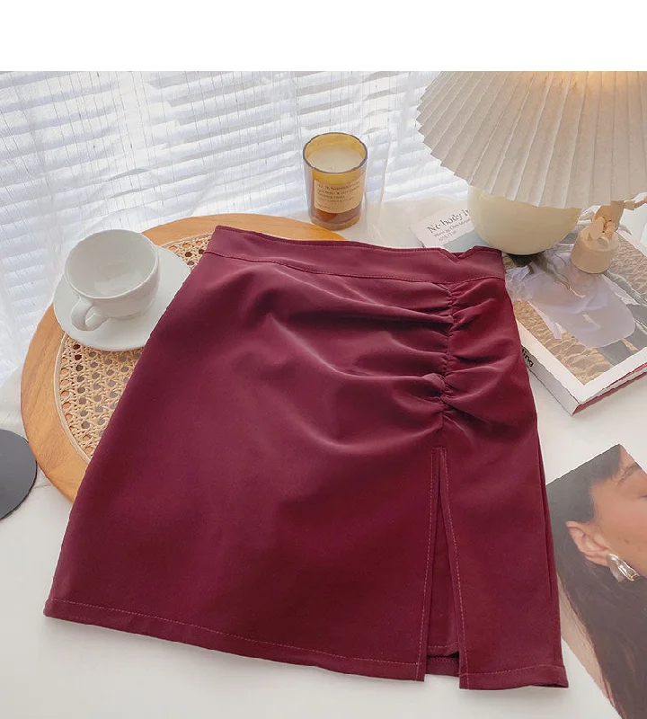 The new Korean fashion retro pleated and forked slim Hip Wrap Skirt  5356 velvet skirt luxurious