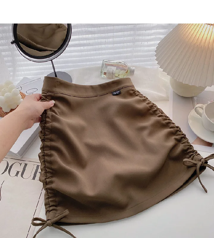 High waist drawcord strap design Hip Wrap Skirt  5280 leather skirt modern