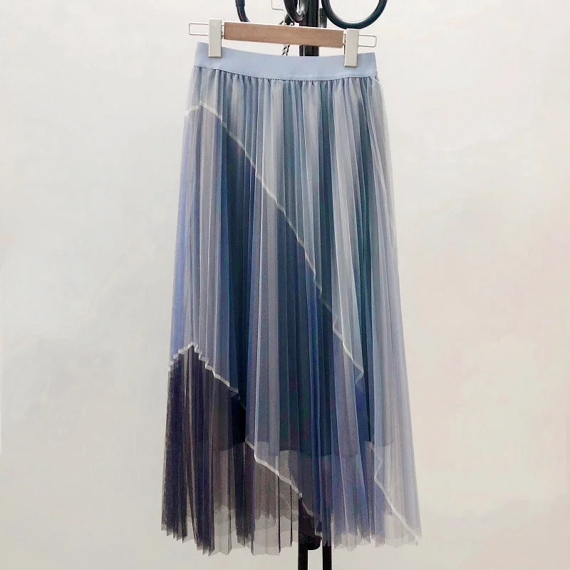 New contrasting color gauze skirt, high waist color matching gauze skirt skirt  3708 silk skirt smooth