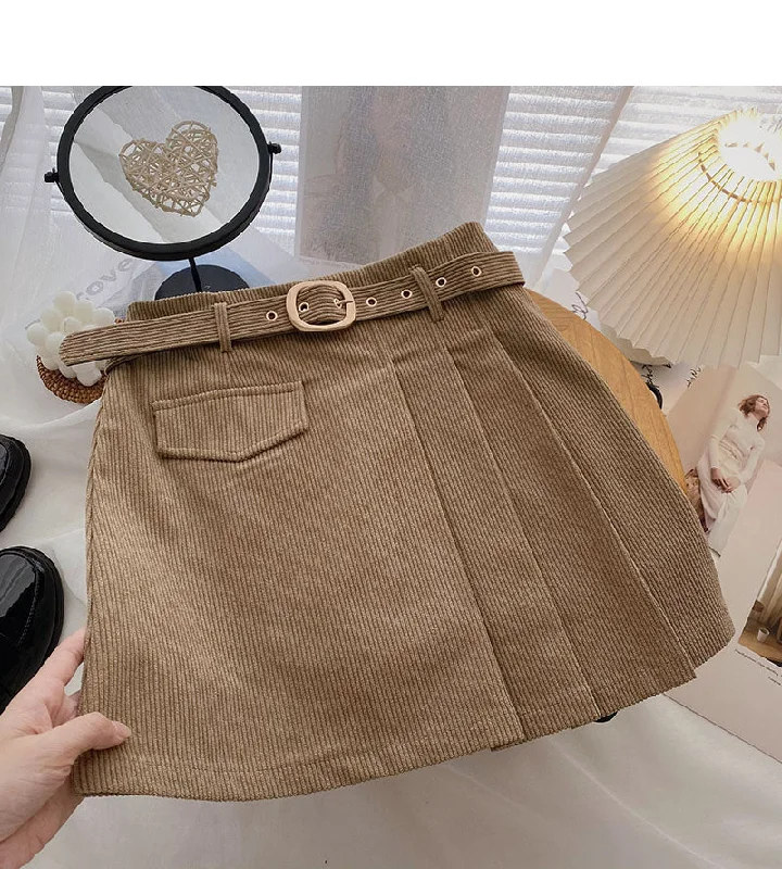 Corduroy Skirt is slim and fashionable pleated skirt  5492 wool skirt warm