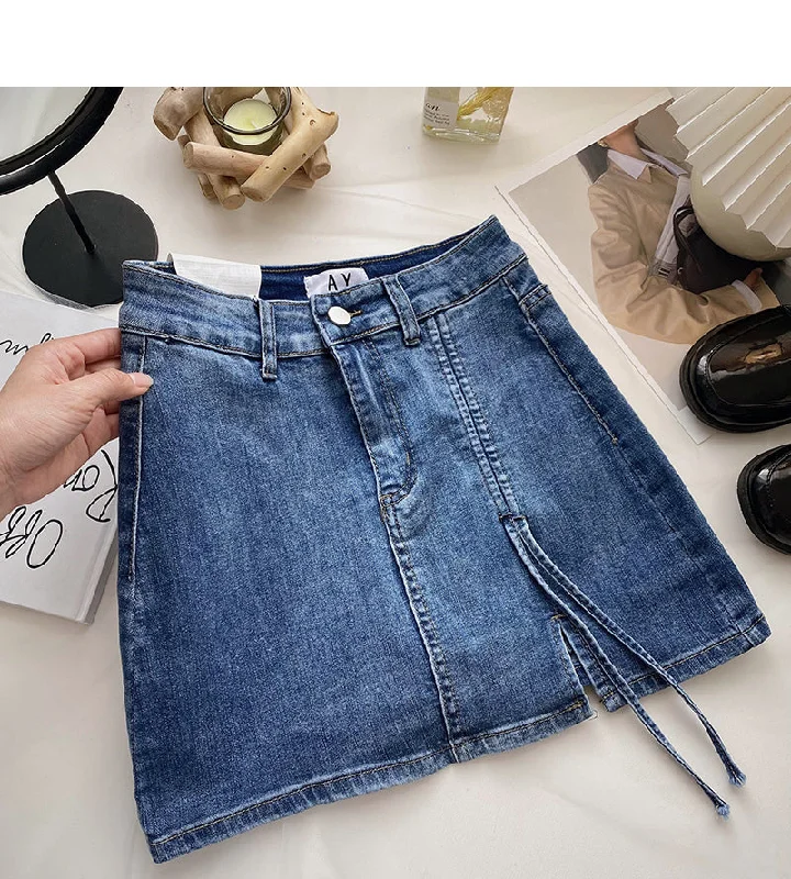 New Korean fashion retro small split rope skirt  5522 slim fit skirt