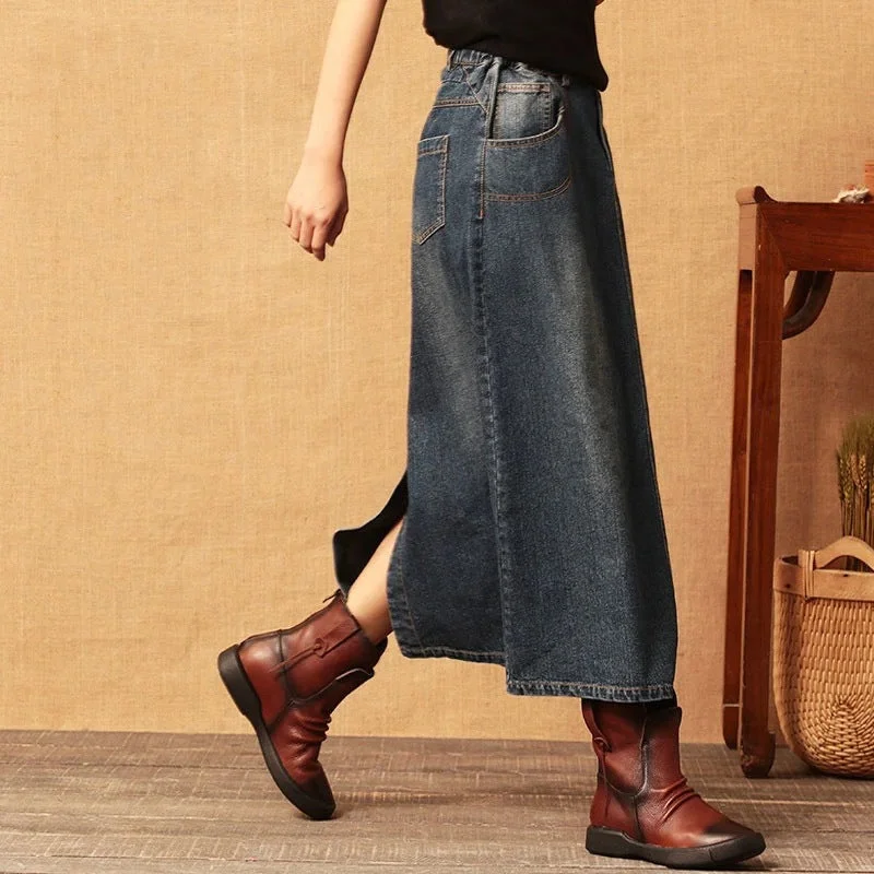 Spring and autumnart retroelastic half skirt denim skirt  3713 velvet skirt rich