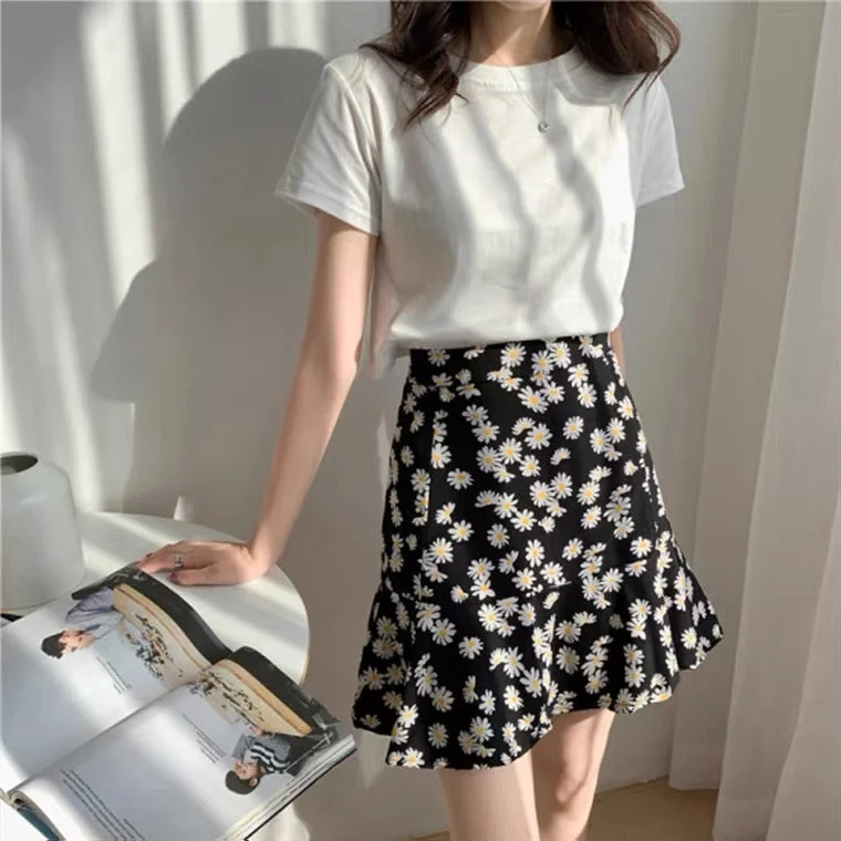 Summer, new style Daisy skirt, floral skirt chiffon A-line skirt  3625 leather skirt modern