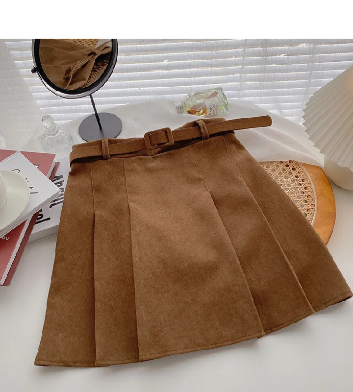 High waist woolen pleated skirt casual A-line skirt  5342 leather skirt sleek