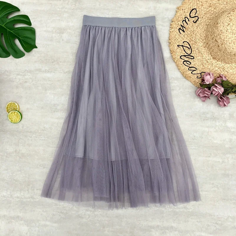 High waist skirt, pleated net gauze skirt, elastic waist puffy fairy skirt A-line skirt  3683 athletic skirt fit