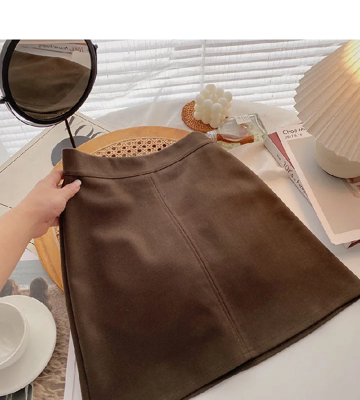 Korean version simple leisure temperament versatile short skirt  5481 linen skirt light