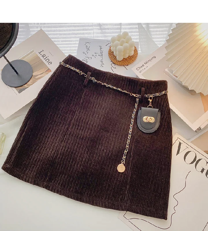 Versatile fashion high waist corduroy short skirt for waist bag  5429 cotton skirt soft