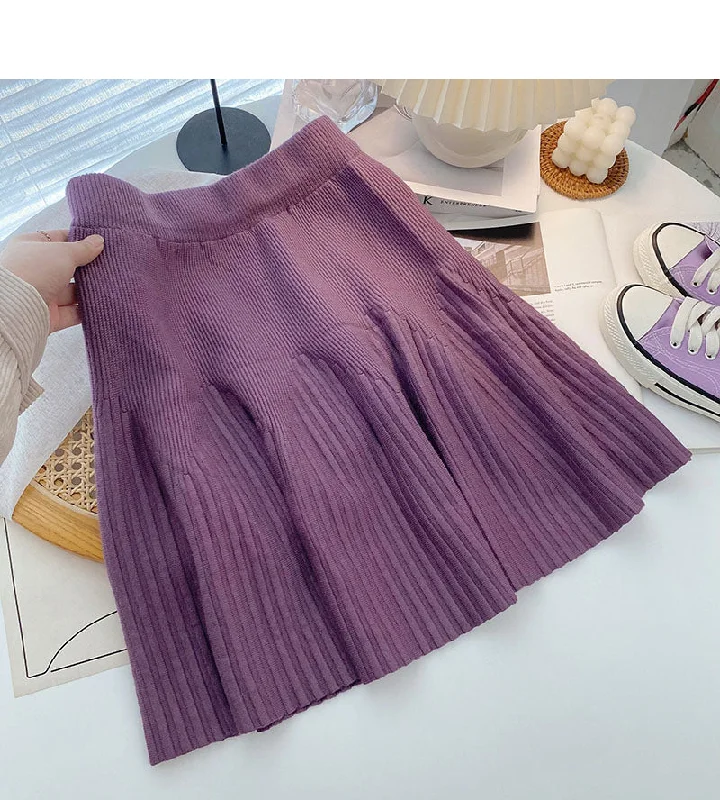 Knitted skirt, versatile pleated high waist A-line skirt  5339 breathable skirt fabric